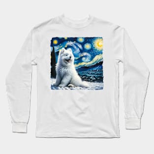 Starry Samoyed Dog Portrait - Pet Portrait Long Sleeve T-Shirt